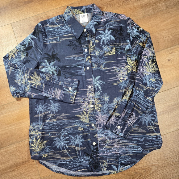 GAP Tops - Gap Easy Shirt Womens L Linen Blend Hawaiian Tropical Button Up Beach Resort